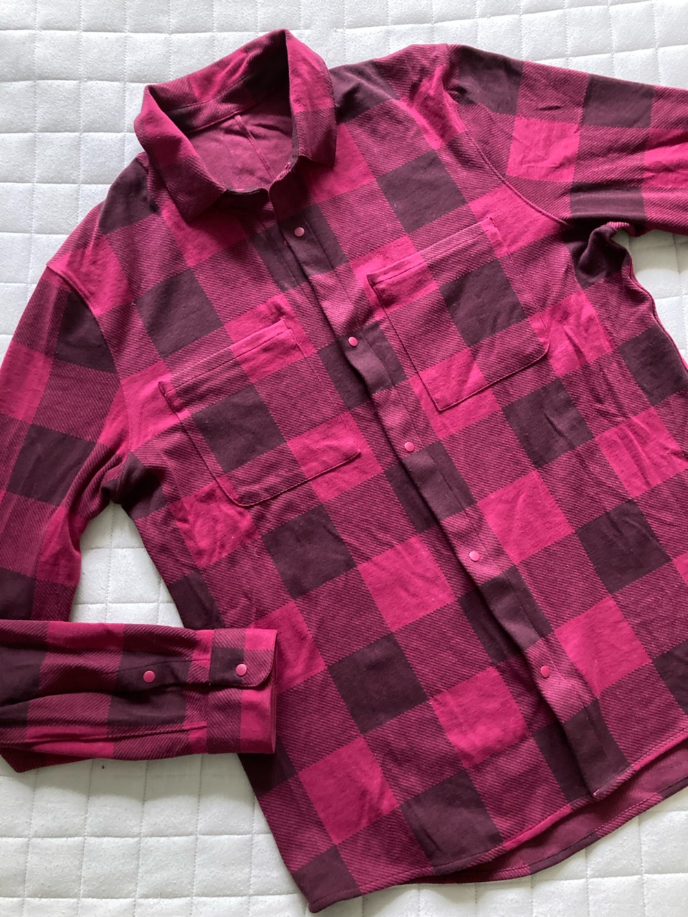 lululemon athletica Men’s Magenta and Dark Red Plaid Button-Up Shirt